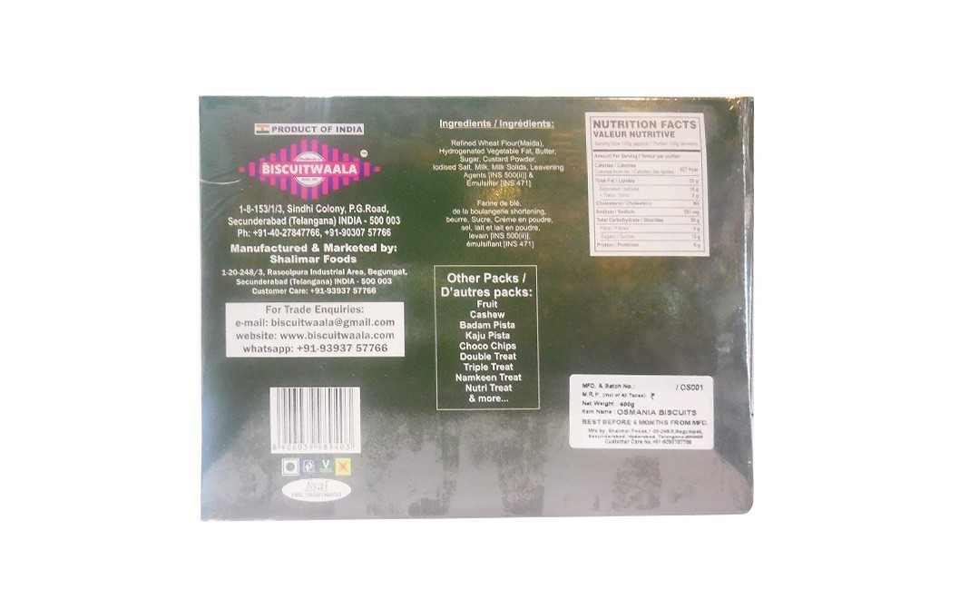 Biscuitwaala Osmania Biscuits    Box  400 grams